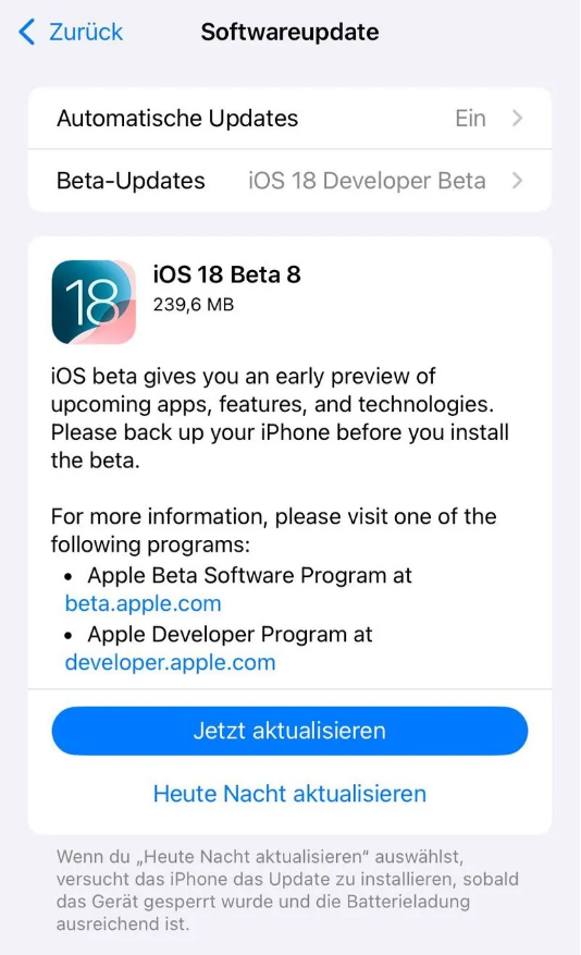 溪湖苹果手机维修分享苹果 iOS / iPadOS 18 开发者预览版 Beta 8 发布 